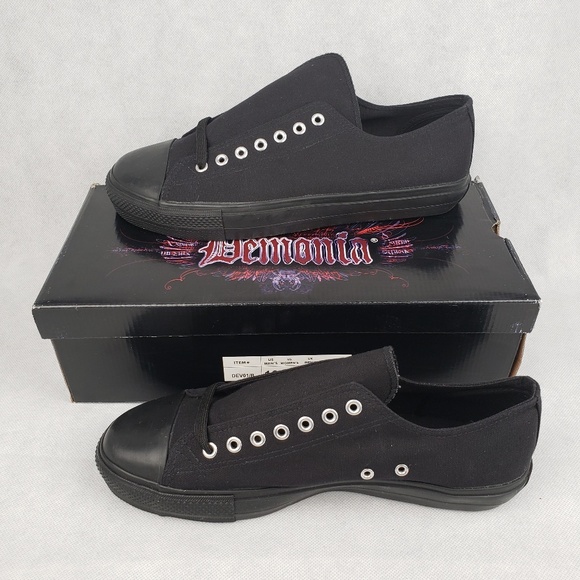 Demonia DEVIANT Gothic Black Canvas Unisex Shoes - Picture 2 of 7